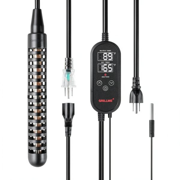 GRILLME 1300W Titanium Fully Submersible Portable Electric Immersion Water Heater with Intelligent Temperature Controller,Bucket Water Heater,Seawater Heater for Fish Tank,Seawater Aquaculture-1
