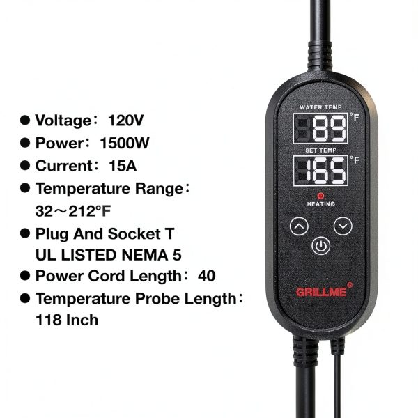 GRILLME 1300W Titanium Fully Submersible Portable Electric Immersion Water Heater with Intelligent Temperature Controller,Bucket Water Heater,Seawater Heater for Fish Tank,Seawater Aquaculture-3