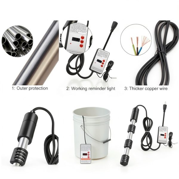 Immersion Water Heater, 1500W Portable Electric 304 Stainless Heaters with Guard Cover, Water Heater for Pool Bathtub -Heat 5 Gallons Water in Minutes-3