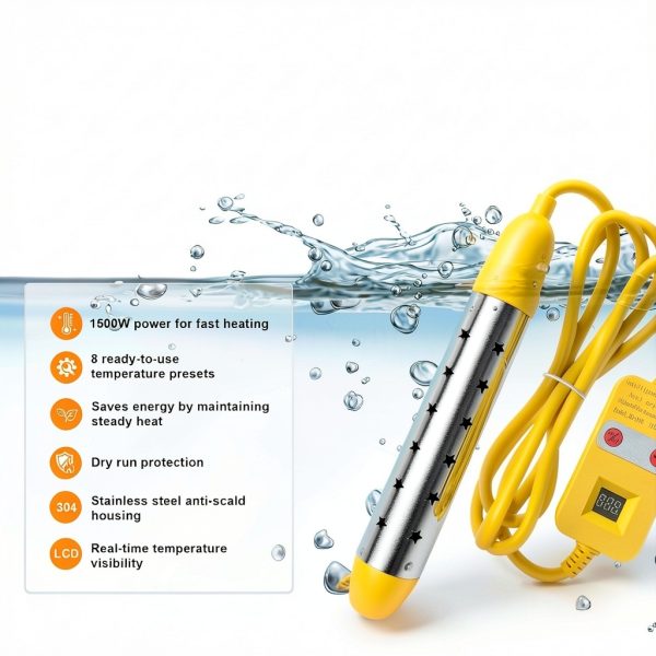 Portable Water Heater – 1500W Immersion Heater for Bathtub, Bucket, Hot Tub, and Mini Inflatable Pool – Fast Heating with Rust-Resistant 304 Stainless Steel Cap-2