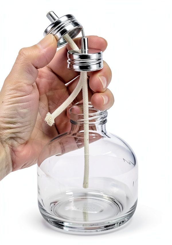 QWORK Alcohol Lamp, 2 Pack 120ml Glass Dental Alcohol Burner Lamp, Lab Equipment Heating Bottle, Bunsen Burners with Cotton Wick and Metal Cap, for Science Experiments-3
